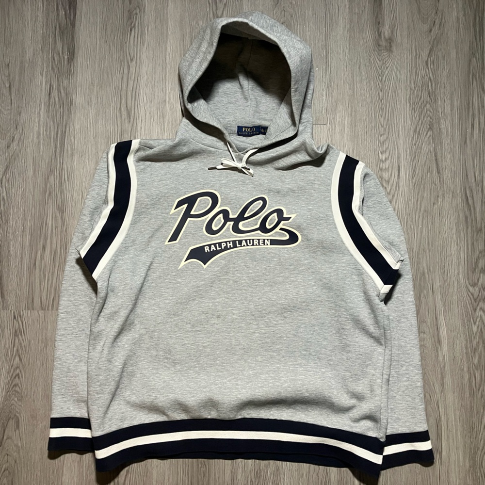 Polo Ralph Lauren Gray Hoodie logo spell out graphic mens XL